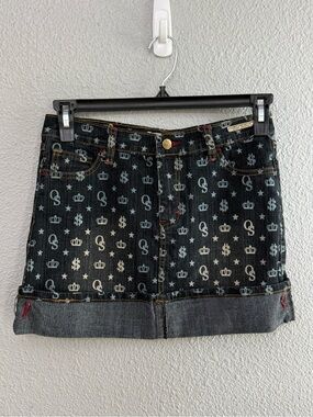 Old Skool Denim Mini Skirt with Crown & Dollar Print Size 16